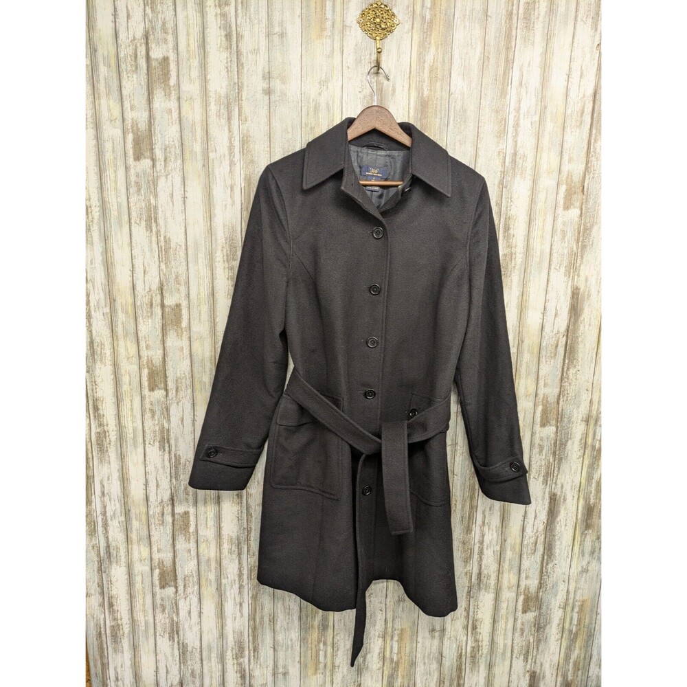 Brooks Brothers 346 Women's Wool Cashmere Belted Black Pea Coat Pockets Size 8